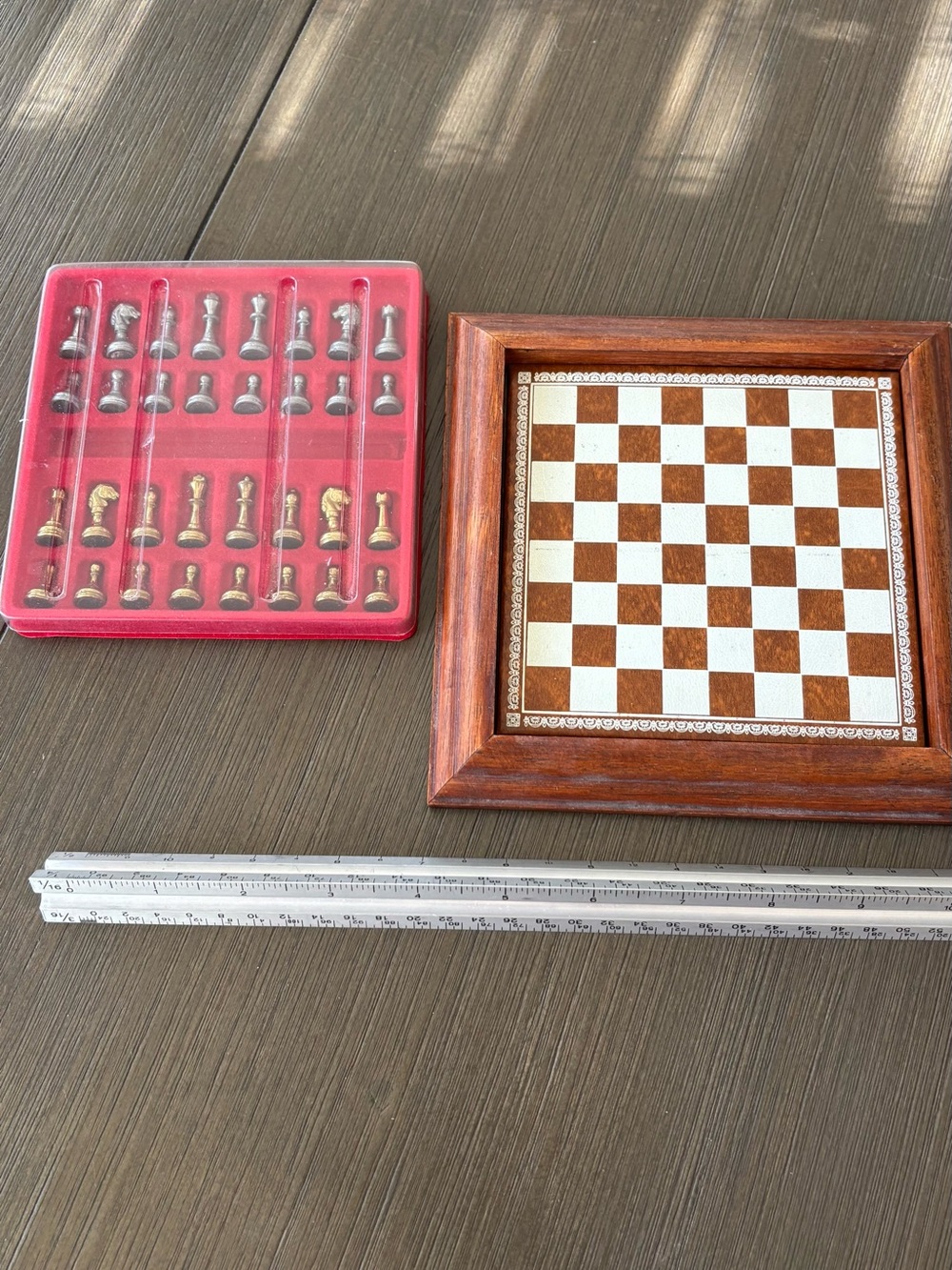 VTG Wooden Travel Chess Set with Metallic Pieces - Brown